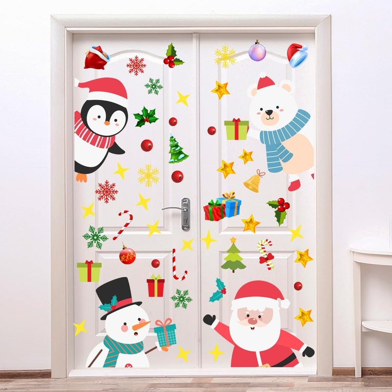 Demonwer 35.4x11.8 Inch Large Christmas Door Stickers Decor Removable Penuins Santa Claus Snowman Cute Penguin Bear Snowflake Decal for Window Door Refrigerator Home Bedroom Festival Party Decorations - Image 3